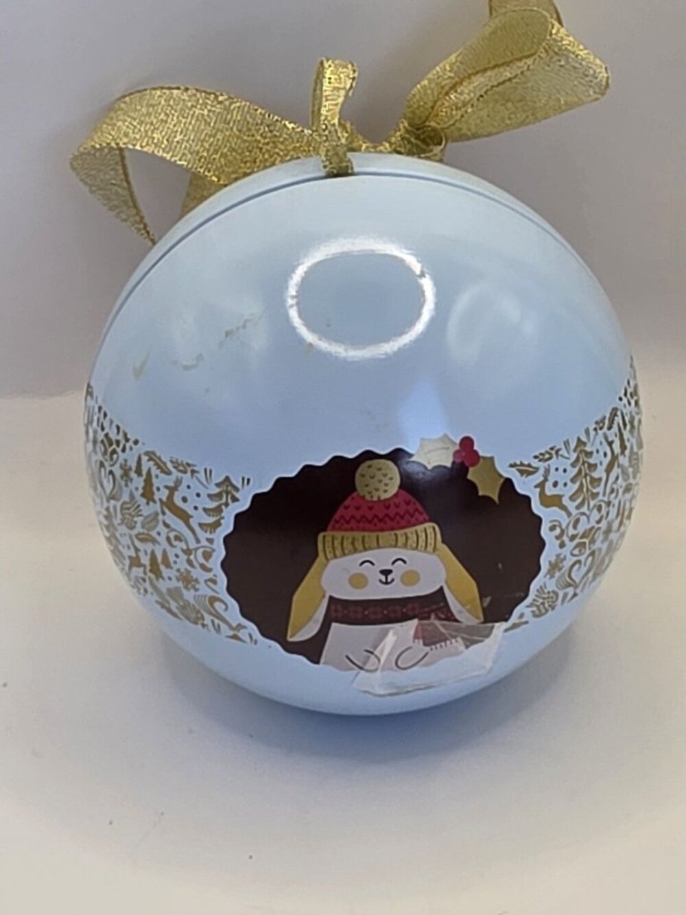 Mary Macleod's Light Blue Christmas Bunny Shortbread Tin Ornament EMPTY